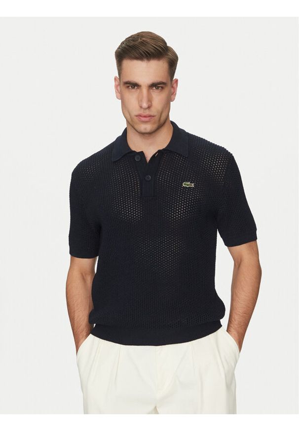 Lacoste Sweter AH9724 Granatowy Regular Fit. Kolor: niebieski. Materiał: syntetyk, bawełna
