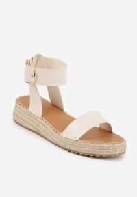 Born2be - Beżowe Sandały VICES na Niskim Koturnie z Plecionki z Paskiem Wokół Kostki Tetea. Okazja: na co dzień. Zapięcie: pasek. Kolor: beżowy. Materiał: len. Sezon: lato. Obcas: na koturnie. Styl: casual, klasyczny #2