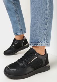 Born2be - Czarne Sneakersy na Płaskiej Podeszwie Ozdobione Brokatem Mayna. Nosek buta: okrągły. Kolor: czarny. Materiał: materiał. Wzór: aplikacja. Obcas: na płaskiej podeszwie #3