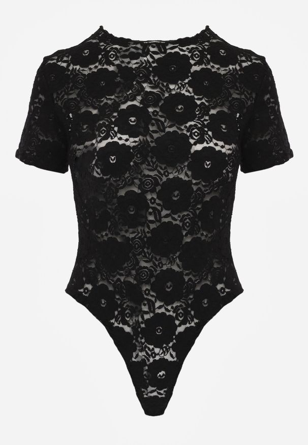 Born2be - Czarne Koronkowe Body z Krótkim Rękawem Moanelli. Okazja: na co dzień. Kolor: czarny. Materiał: koronka. Długość rękawa: krótki rękaw. Długość: krótkie. Wzór: aplikacja, kwiaty. Styl: casual