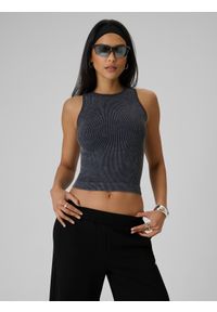 4f - 4F Top slim z prążkowanej dzianiny damski - czarny XS/S. Kolor: czarny. Materiał: prążkowany, dzianina #1