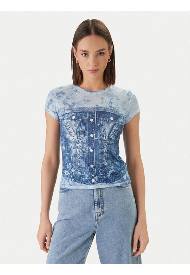 Guess T-Shirt W6GI44 K3614 Niebieski Regular Fit. Kolor: niebieski. Materiał: syntetyk, bawełna