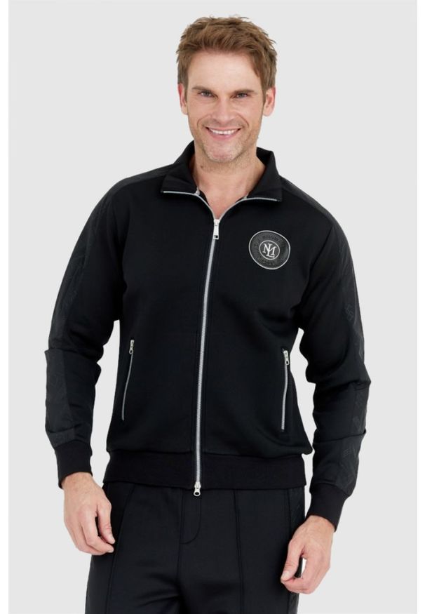 La Martina - LA MARTINA Czarna bluza męska na zamek z okrągłym logo, Rozmiar XL. Kolor: czarny