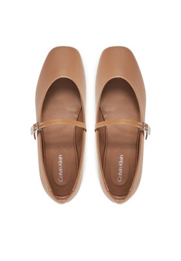 Calvin Klein Baleriny Ballerina New Buckle - Lth HW0HW02483 Brązowy. Kolor: brązowy. Materiał: skóra