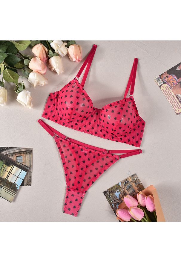 Intica - Komplet bielizny z serduszkami z delikatnego materiału Joan. Kolor: czerwony. Materiał: materiał