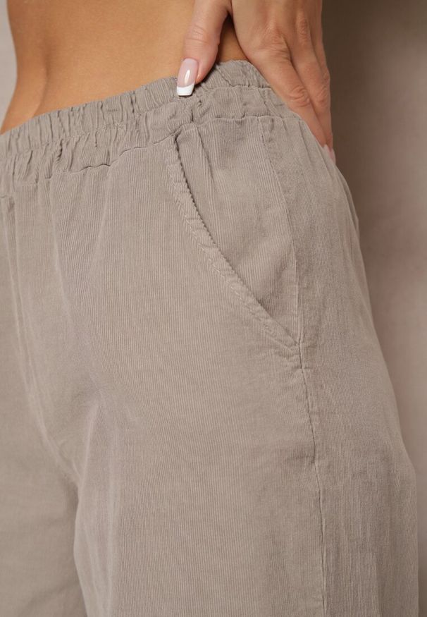 Renee - Szare Spodnie z Bawełny High Waist Galili. Okazja: na co dzień. Stan: podwyższony. Kolor: szary. Materiał: bawełna. Styl: klasyczny, elegancki, casual