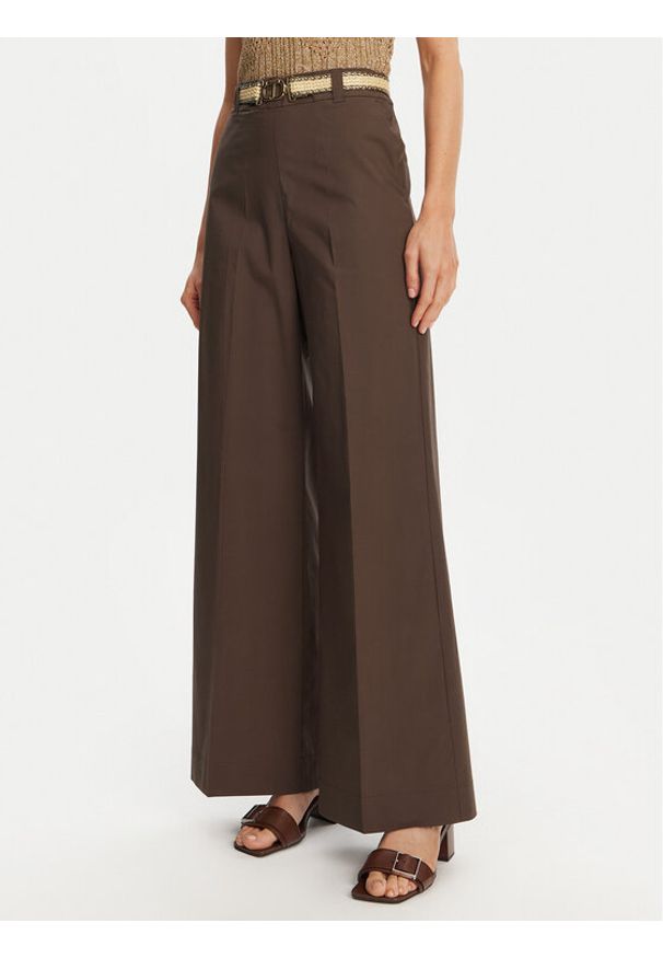 TwinSet - TWINSET Spodnie palazzo 251TT2105 Brązowy Wide Leg. Kolor: brązowy. Materiał: bawełna