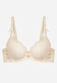 Renee - Jasnobeżowy Biustonosz Ozdobiony Koronką i Kokardkami Sellene. Kolor: beżowy. Materiał: koronka. Wzór: koronka, aplikacja #8