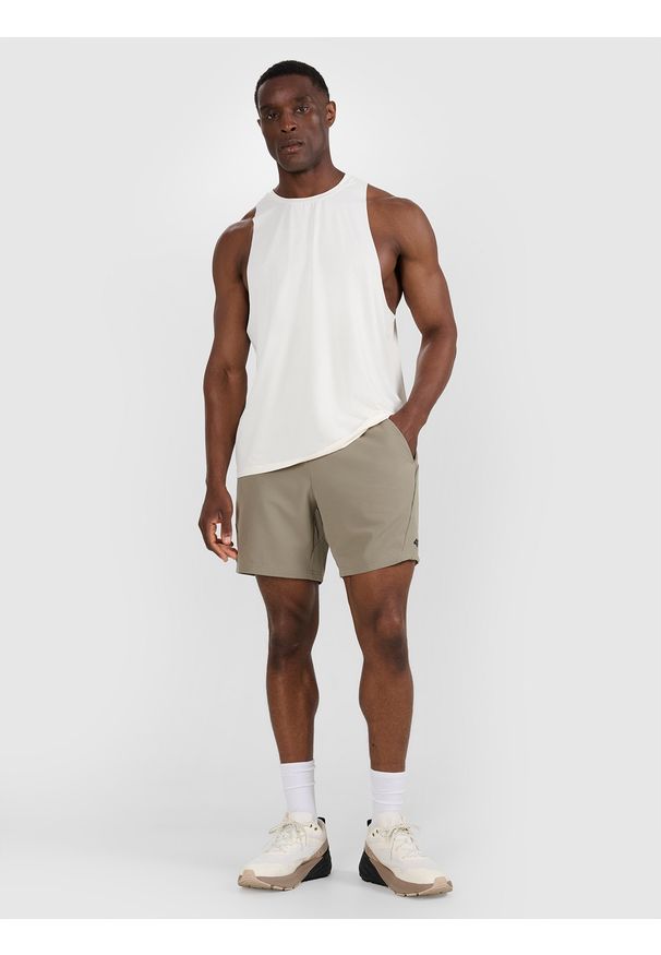 4f - 4F Tank top treningowy szybkoschnący męski - biały XXL. Kolor: biały. Materiał: dzianina, elastan, włókno, syntetyk, materiał. Wzór: ze splotem. Sport: fitness