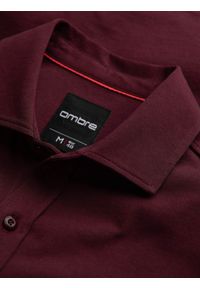 Ombre Clothing - Bawełniana męska koszula REGULAR z dzianiny single jersey - bordowa V3 OM-SHCS-0138 - XXL. Kolor: czerwony. Materiał: jersey, bawełna, dzianina. Wzór: kolorowy, haft