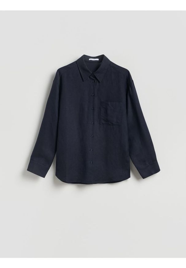 Reserved - Koszula z lnem - granatowy. Kolor: niebieski. Materiał: len