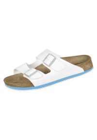 Klapki męskie Birkenstock Arizona. Zapięcie: klamry. Kolor: biały. Materiał: syntetyk, materiał. Szerokość cholewki: normalna. Sport: turystyka piesza