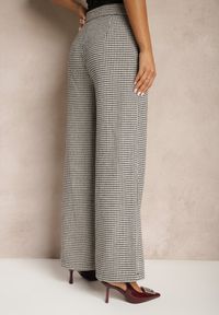 Renee - Czarno-Beżowe Spodnie z Wiskozą High Waist o Szerokim Kroju w Pepitkę Enithra. Okazja: na co dzień. Stan: podwyższony. Kolor: czarny. Materiał: wiskoza. Styl: klasyczny, casual, elegancki #5