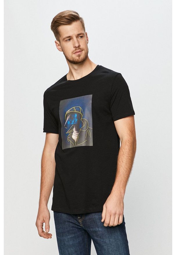 John Frank - T-shirt. Okazja: na co dzień. Kolor: czarny. Wzór: nadruk. Styl: casual