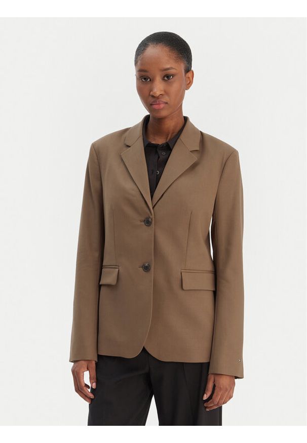 TOMMY HILFIGER - Tommy Hilfiger Marynarka Timeless WW0WW46662 Beżowy Regular Fit. Kolor: beżowy. Materiał: syntetyk