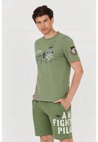 Aeronautica Militare - AERONAUTICA MILITARE Zielony t-shirt męski. Kolor: zielony. Długość rękawa: krótki rękaw. Długość: krótkie. Wzór: haft #5