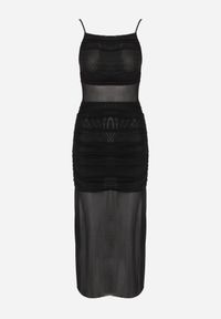 Renee - Czarna Koktajlowa Eteryczna Sukienka z Transparentnymi Elementami Dioreisis. Kolor: czarny. Materiał: wiskoza, materiał. Długość rękawa: na ramiączkach. Wzór: gładki. Styl: wizytowy. Długość: midi #4