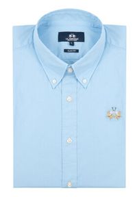 La Martina Koszula Poplin CCMC02 PP003 Błękitny Slim Fit. Kolor: niebieski. Materiał: bawełna