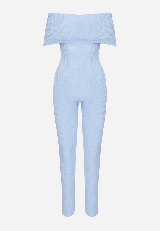 Born2be - Jasnoniebieski Elastyczny Kombinezon Dopasowany z Hiszpańskim Dekoltem Necta. Okazja: na imprezę. Kolor: niebieski