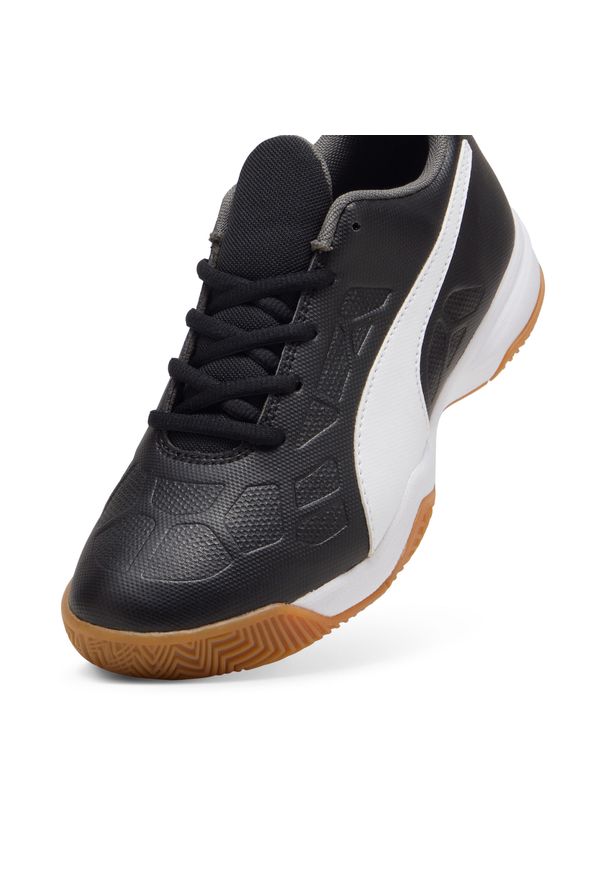 Buty na halę Puma Tenaz Jr Black White-Iron Gate. Materiał: guma, syntetyk, materiał. Sport: piłka nożna