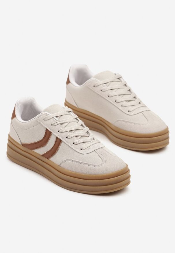 Renee - Szare Sneakersy Typu Kultowe Tenisówki na Grubej Podeszwie z Tłoczeniem Lisanitea. Okazja: na co dzień. Kolor: szary. Materiał: jeans