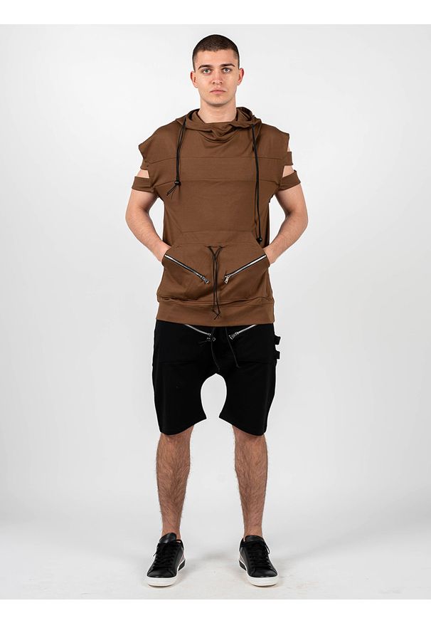 La Haine Inside Us Bluza "Poeti Unisex" | P2308 3M | Poeti | Mężczyzna | Brązowy. Okazja: na co dzień. Typ kołnierza: kaptur. Kolor: brązowy. Materiał: elastan, nylon, wiskoza. Długość: długie. Wzór: aplikacja. Styl: casual