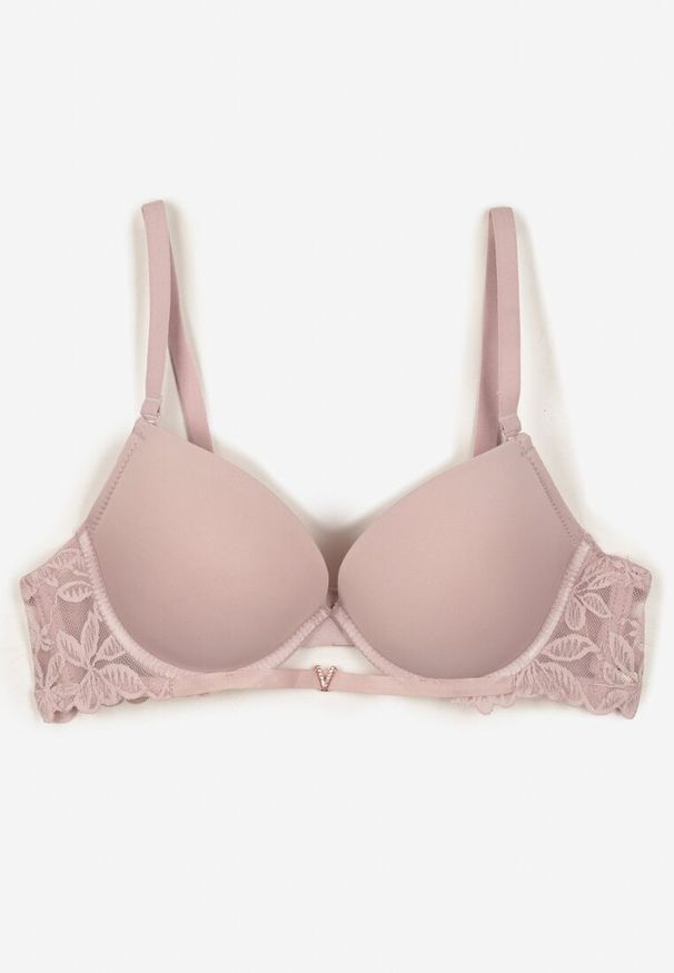 Renee - Jasnofioletowy Biustonosz Push-Up z Koronką i Wycięciem z Przodu Sariaris. Kolor: fioletowy. Materiał: koronka. Rodzaj stanika: push-up. Wzór: koronka