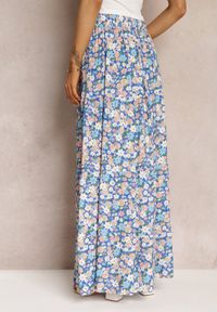 Renee - Niebieska Bawełniana Spódnica Maxi z Troczkiem i Printem w Kwiaty Yibji. Kolor: niebieski. Materiał: bawełna. Wzór: nadruk, kwiaty. Styl: boho #5