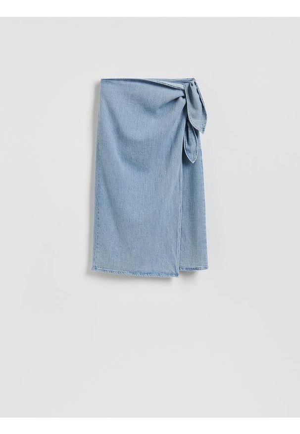 Reserved - Jeansowa spódnica midi - niebieski. Kolor: niebieski. Materiał: jeans