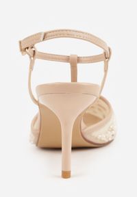 Renee - Beżowe Eleganckie Szpilki na Szpilce z Siateczkowym Noskiem z Koralikami Riosira. Zapięcie: pasek. Kolor: beżowy. Obcas: na szpilce. Styl: elegancki #3