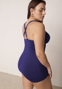 Born2be - Granatowy Strój Kąpielowy Jednoczęściowy z Nogawkami Typu Bokserki Glysaela. Kolor: niebieski. Wzór: ażurowy #5