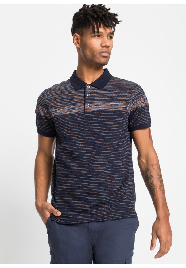 bonprix - Shirt polo. Typ kołnierza: polo. Kolor: niebieski. Wzór: paski, kolorowy