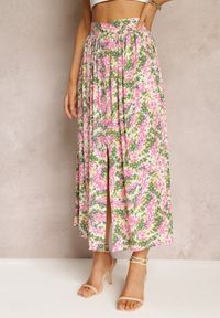 Renee - Fuksjowa Rozkloszowana Spódnica Maxi z Gumką w Talii z Wiskozy w Kwiaty Scottia. Kolor: różowy. Materiał: wiskoza. Wzór: kwiaty #5