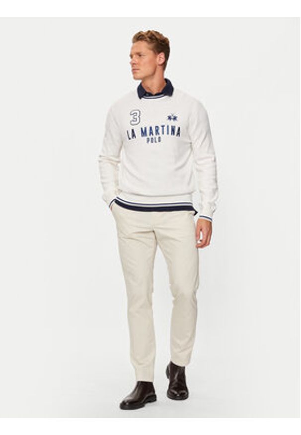 La Martina Sweter ZMS303 YW120 Écru Regular Fit. Materiał: bawełna