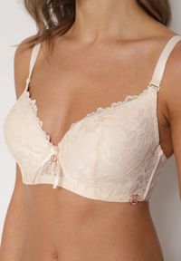 Born2be - Beżowy Koronkowy Biustonosz z Kokardką Nealenia. Kolor: beżowy. Materiał: koronka. Wzór: koronka #7