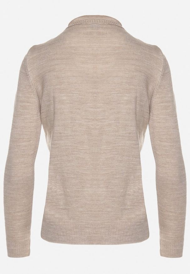 Born2be - Beżowy Kardigan Zapinany na Guziki ze Ściągaczem Omeana. Okazja: na co dzień, do pracy. Kolor: beżowy. Materiał: jeans. Styl: klasyczny, elegancki, casual