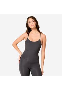 Decathlon - Kombinezon fitness damski Domyos. Kolor: szary. Materiał: poliamid, materiał, elastan. Styl: sportowy #1