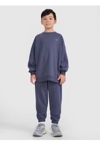 4f - 4F Komplet dresowy dziecięcy - granatowy 158/164 (12-14 lat). Okazja: na co dzień. Typ kołnierza: bez kaptura. Kolor: niebieski. Materiał: dresówka. Długość: długie. Wzór: gładki, ze splotem. Sezon: lato. Styl: klasyczny, młodzieżowy, sportowy, casual