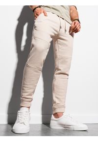 Ombre Clothing - Spodnie męskie dresowe joggery P987 - ecru - XXL. Kolor: biały. Materiał: dresówka #3