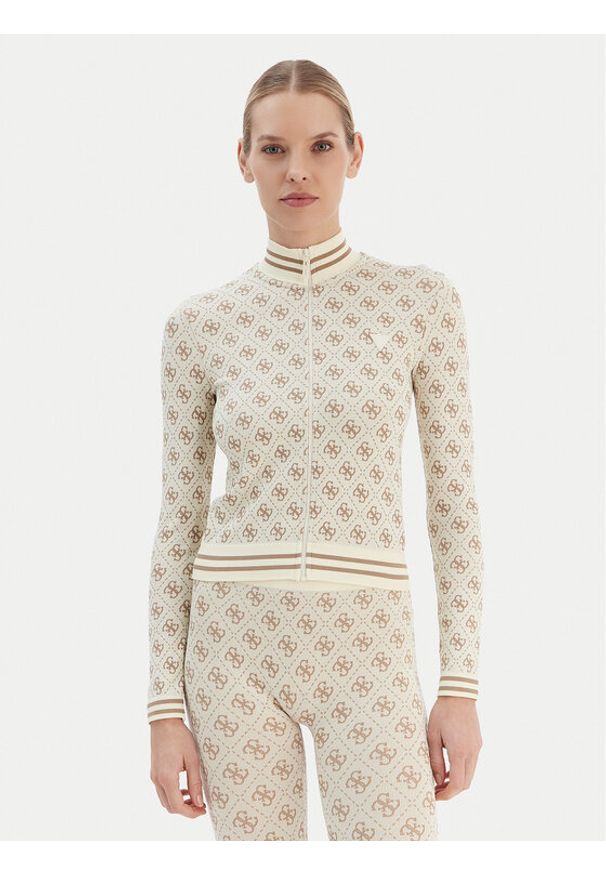 Guess Bluza V5BP08 K2000 Beżowy Slim Fit. Kolor: beżowy. Materiał: syntetyk