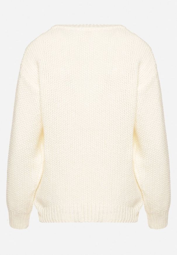 Born2be - Jasnobeżowy Sweter z Wełną Ozdobiony Splotem i Ściągaczami Terevella. Okazja: na co dzień. Kolor: beżowy. Materiał: wełna. Długość rękawa: długi rękaw. Długość: długie. Wzór: aplikacja, ze splotem. Styl: casual, elegancki