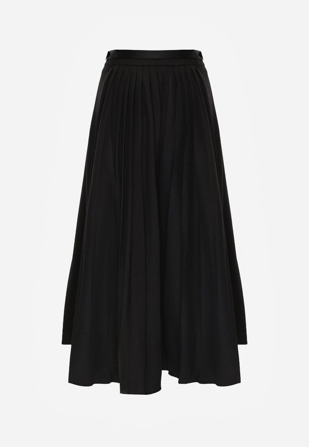 Renee - Czarna Rozkloszowana Spódnica z Wiskozy z Dodatkowym Paskiem z Klamrą Lowedina. Kolor: czarny. Materiał: wiskoza