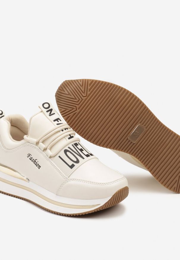 Renee - Beżowe Wsuwane Sznurowane Sneakersy na Platformie Aplemia. Okazja: na co dzień. Zapięcie: bez zapięcia. Kolor: beżowy. Materiał: dresówka. Obcas: na platformie