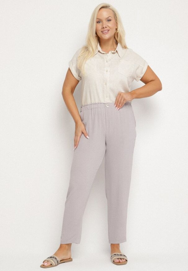 Born2be - Szare Spodnie o Prostym Kroju z Gumką w Talii Filavia. Okazja: na co dzień. Kolor: szary. Styl: sportowy, casual, elegancki