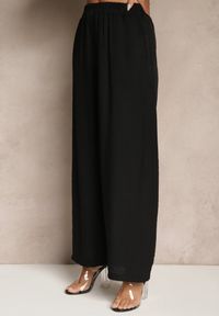 Renee - Czarny Wiskozowy Komplet Oversize Koszula i Spodnie Wide Leg Zierana. Kolor: czarny. Materiał: wiskoza
