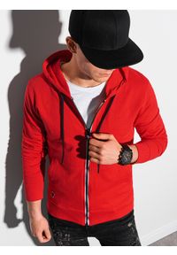 Ombre Clothing - Bluza męska rozpinana z kapturem - czerwona B1152 - XL. Typ kołnierza: kaptur. Kolor: czerwony. Materiał: bawełna, poliester #3