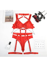 Intica - Komplet bielizny z chokerem i łańcuszkami na romantyczne wieczory Charleen. Kolor: czerwony. Materiał: materiał. Wzór: paski #1