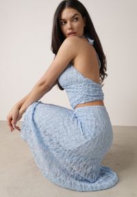 Born2be - Niebieski Koronkowy Komplet Top Wiązany na Szyi i Spódnica Corinatea. Kolor: niebieski. Materiał: koronka #6