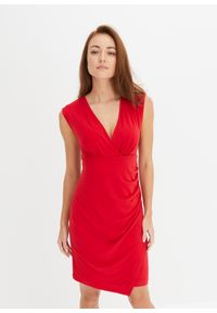 bonprix - Sukienka z dżerseju. Kolor: czerwony. Materiał: jersey. Długość rękawa: krótki rękaw. Typ sukienki: kopertowe #1