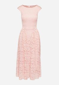 Born2be - Różowa Koronkowa Sukienka o Rozkloszowanym Kroju z Odkrytymi Plecami Nelamia. Okazja: na imprezę, na co dzień. Kolor: różowy. Materiał: koronka. Długość rękawa: bez rękawów. Styl: elegancki, casual, wizytowy #3